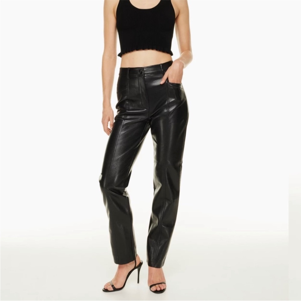 Aritzia Wilfred Rebel Vegan Leather Pants High Waisted Straight Leg Black Sz 6